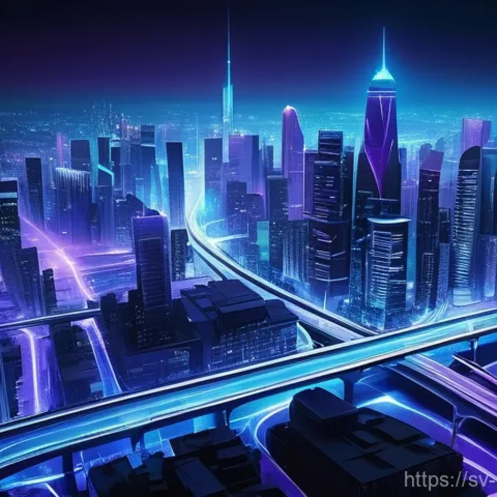 TCP IP 네트워크 모델 - **Prompt:** A visually stunning, high-angle shot of a futuristic metropolis at night, with architect...