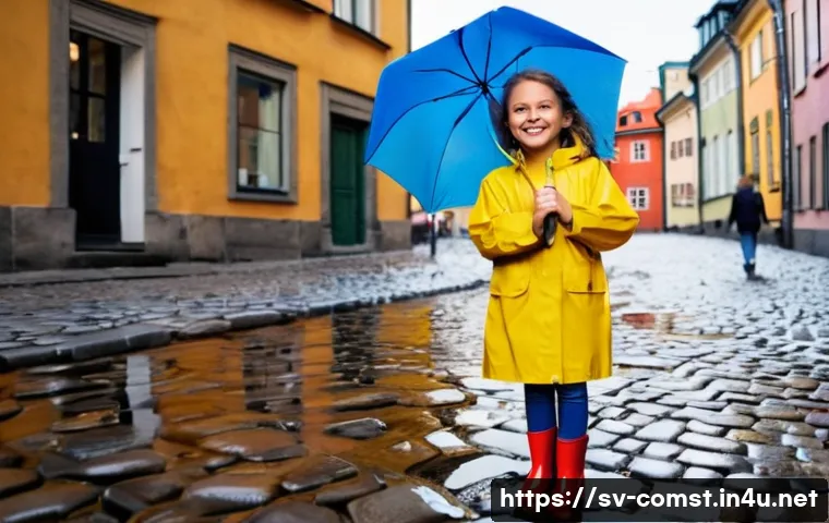 소프트웨어 버전 관리 - **Prompt:** A young girl (approximately 7 years old) wearing a bright yellow raincoat and blue rain ...