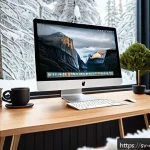 Home 23 파이썬 데이터 분석 - A modern Scandinavian home office setup focused on data science: a sleek wooden desk with a large wi...